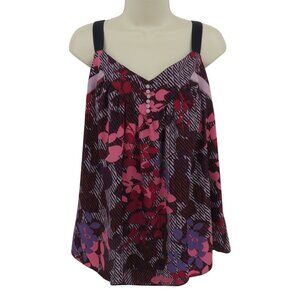 Mix It Women XL Extra Large Pink Purple Blue Floral Flower Tank Top Blouse Y2K